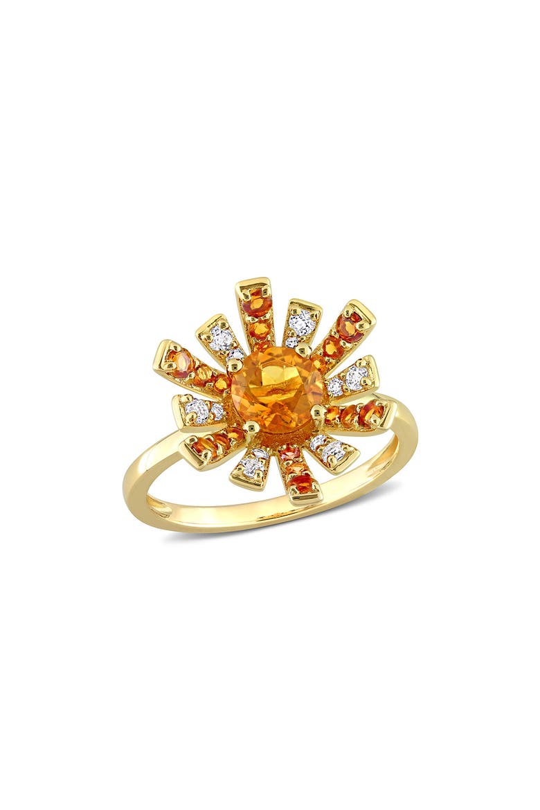 Red CZ Sunburst Ring, Main, color, YELLOW