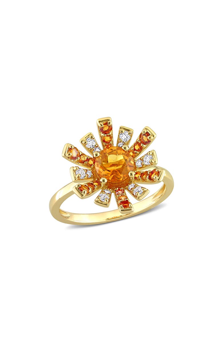 DELMAR Red CZ Sunburst Ring, Main, color, Yellow