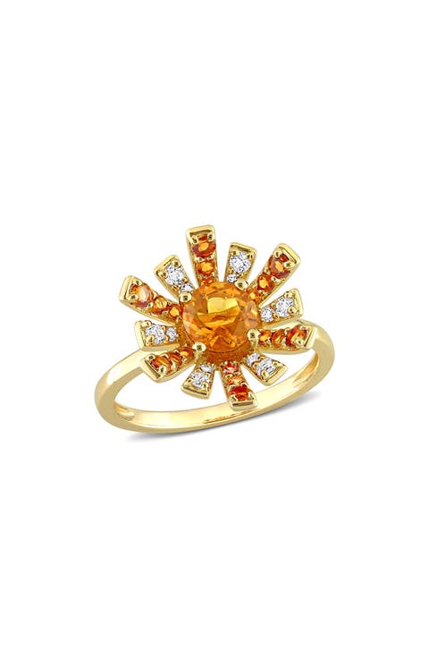 Red CZ Sunburst Ring
