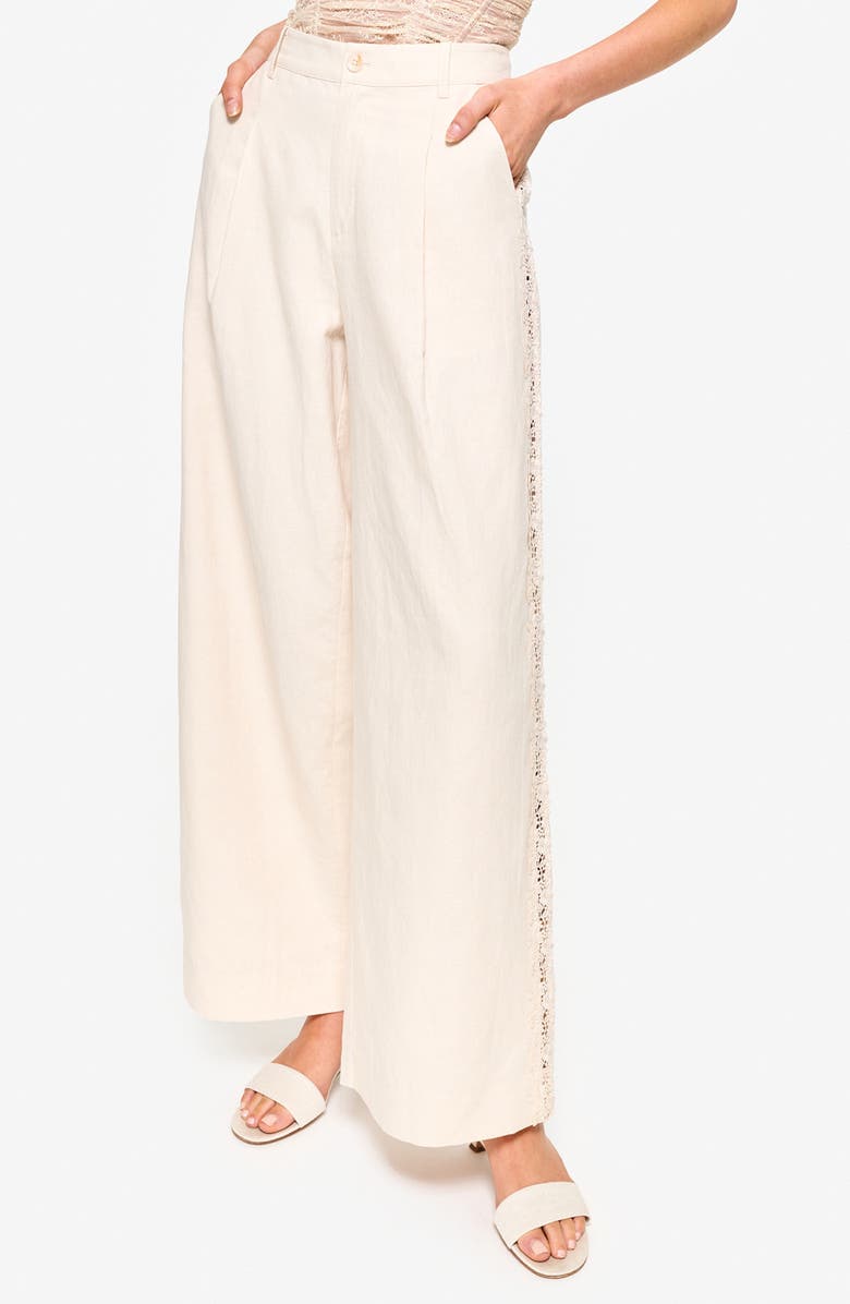 CAMI NYC Lorca Lace Inset Wide Leg Linen & Cotton Pants, Main, color, 