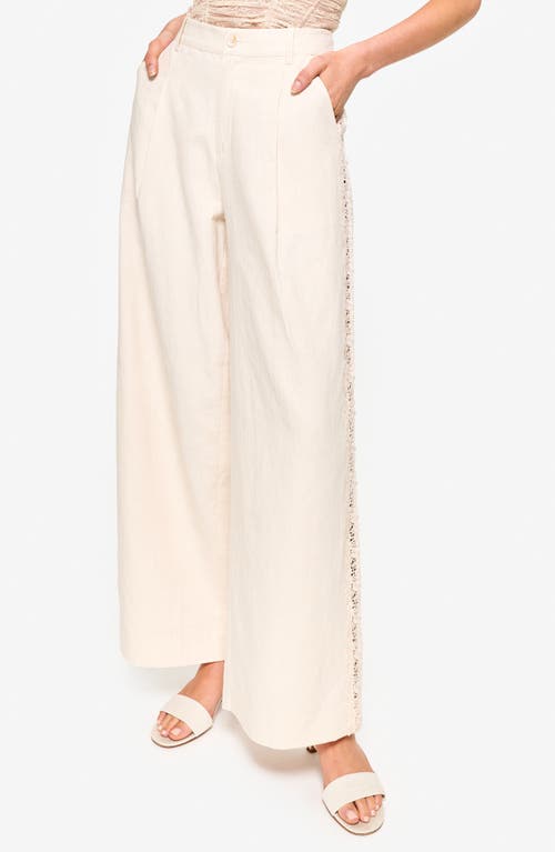 Shop Cami Nyc Lorca Lace Inset Wide Leg Linen & Cotton Pants In Bone