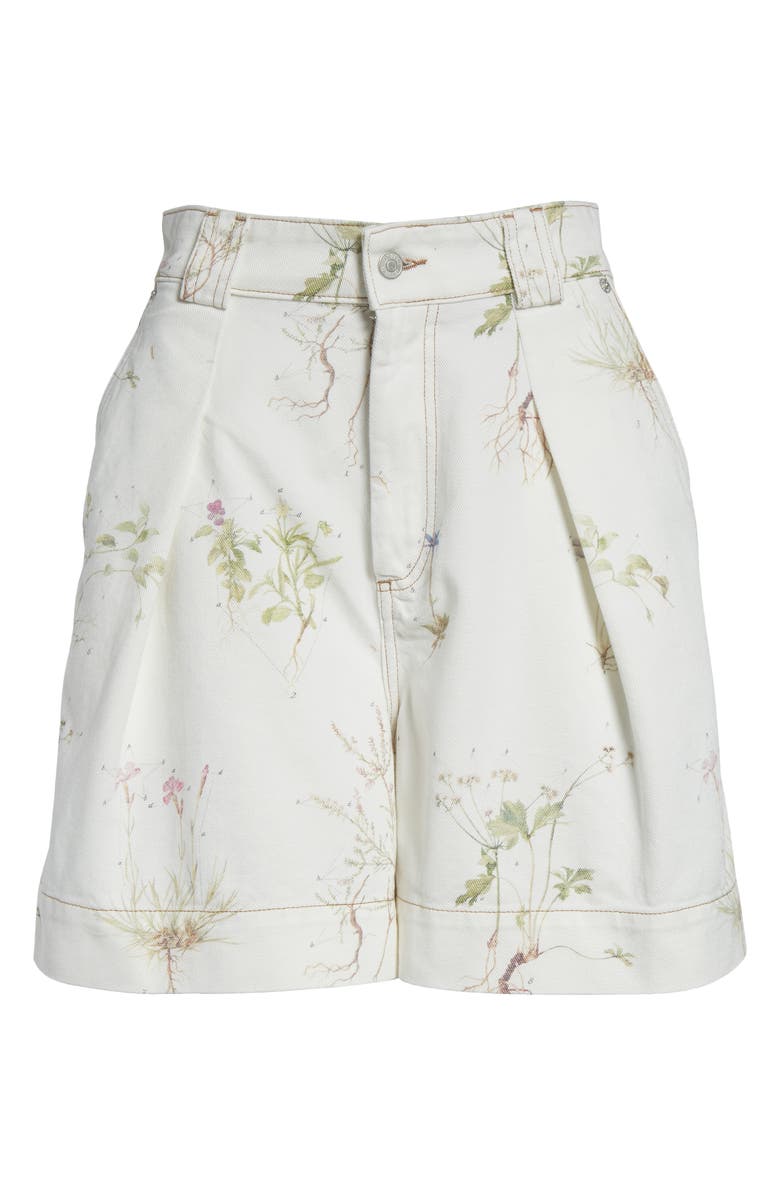 Erdem Botanical Print Pleated High Waist Denim Shorts, Alternate, color, Small Botanical Garden White