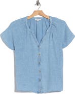 beachlunchlounge Lark Short Sleeve Cotton Gauze Button-Up Shirt