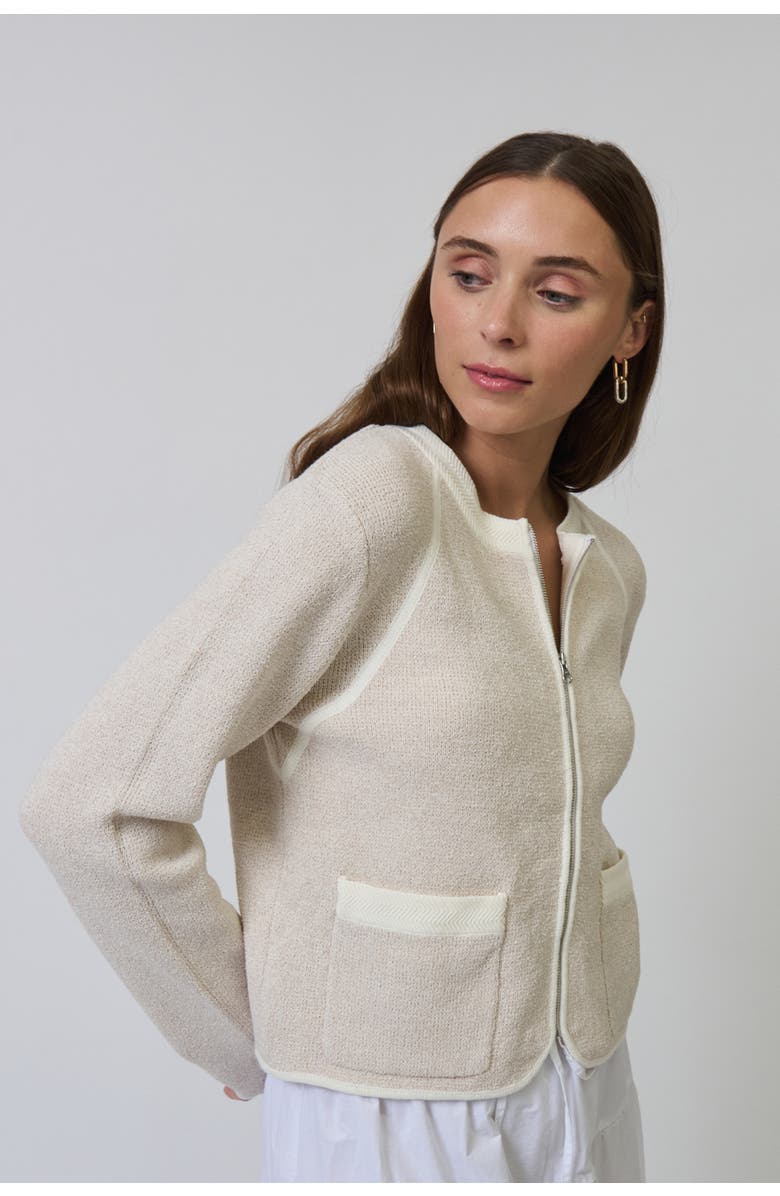 Central Park West Celeste Tweed Yarn Zip Up, Alternate, color, Sand