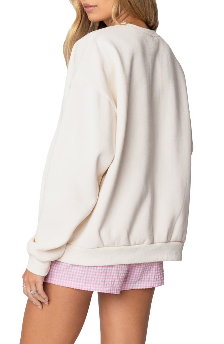 EDIKTED Bow Graphic Sweatshirt, Alternate, color, Cream