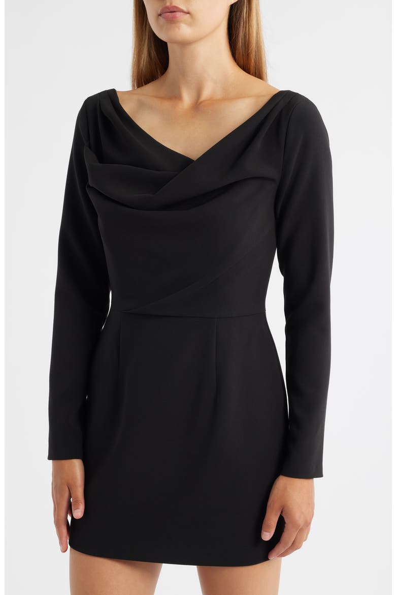 Asymmetric Neck Long Sleeve Minidress, Alternate, color, BLACK