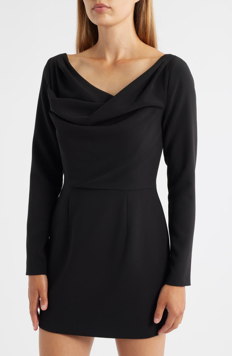 Black Halo Asymmetric Neck Long Sleeve Minidress, Alternate, color, Black