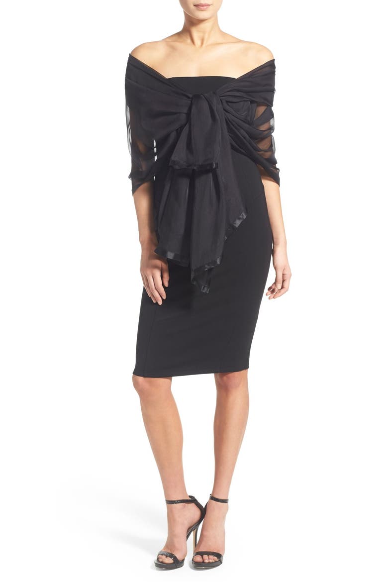 Satin Border Silk Wrap, Alternate, color, BLACK