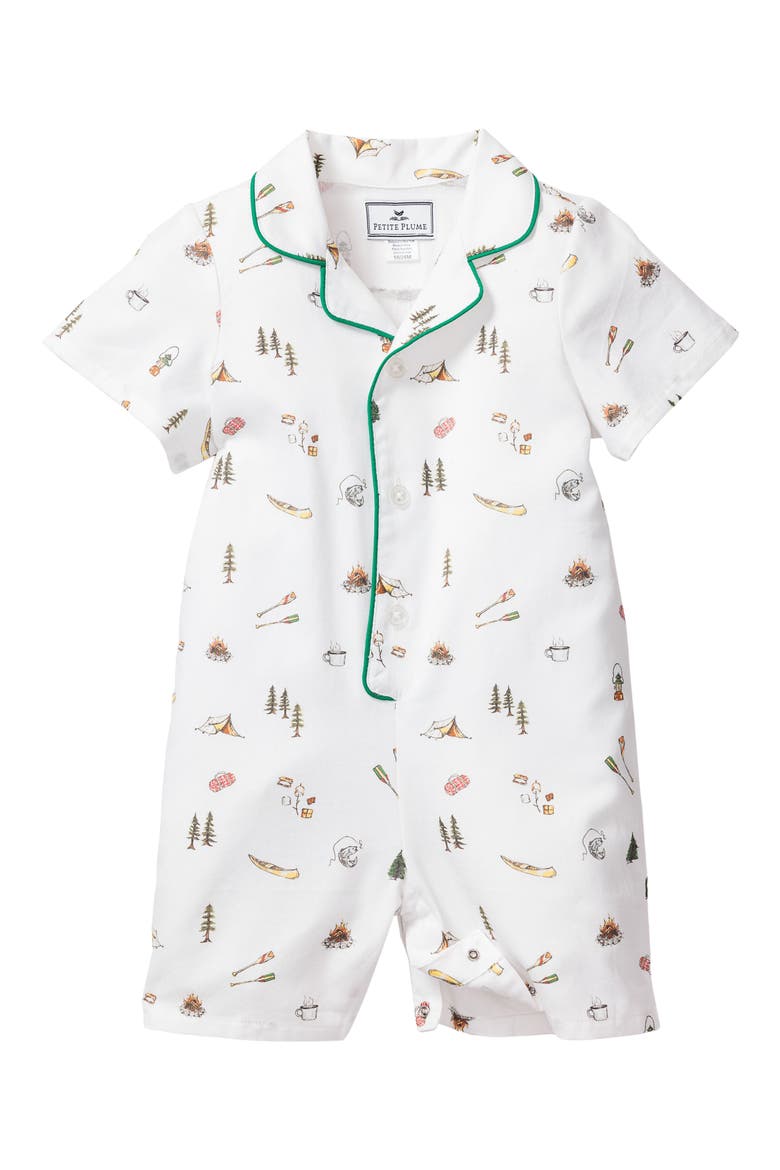 Piped Cotton Blend One-Piece Pajamas, Main, color, WHITE