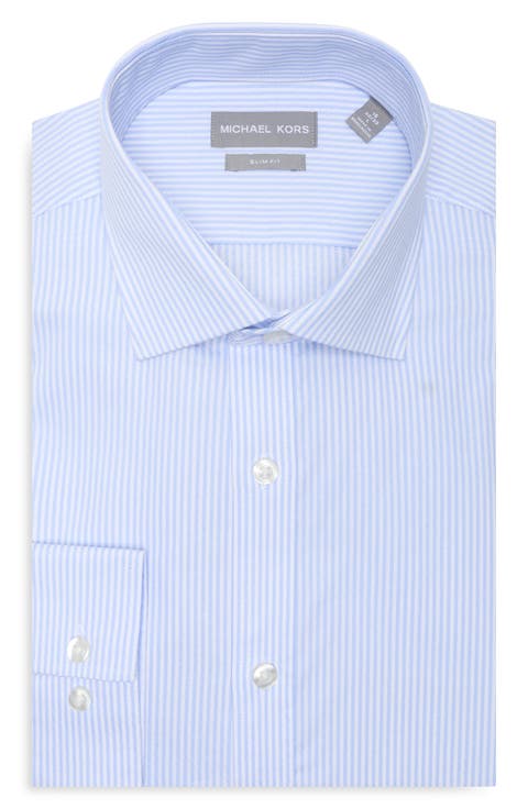 Slim Fit Stripe Cotton Poplin Dress Shirt