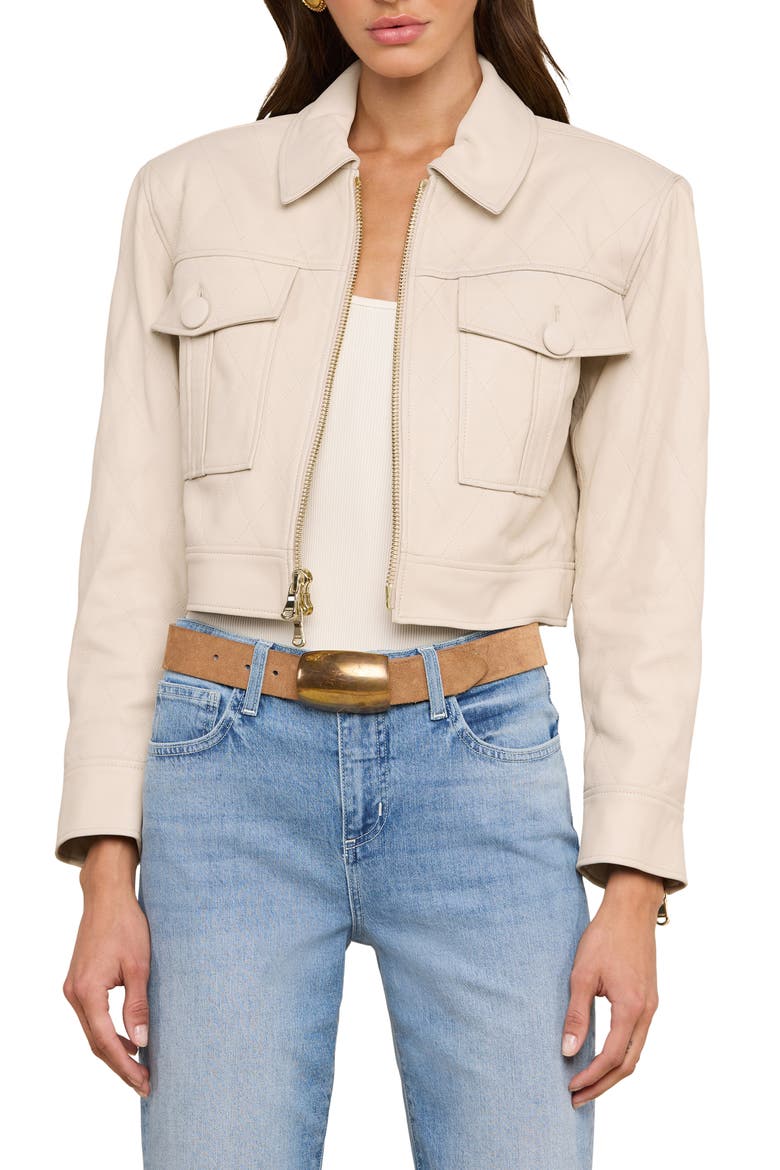 Micah Quilted Leather Crop Jacket, Main, color, BISCUIT