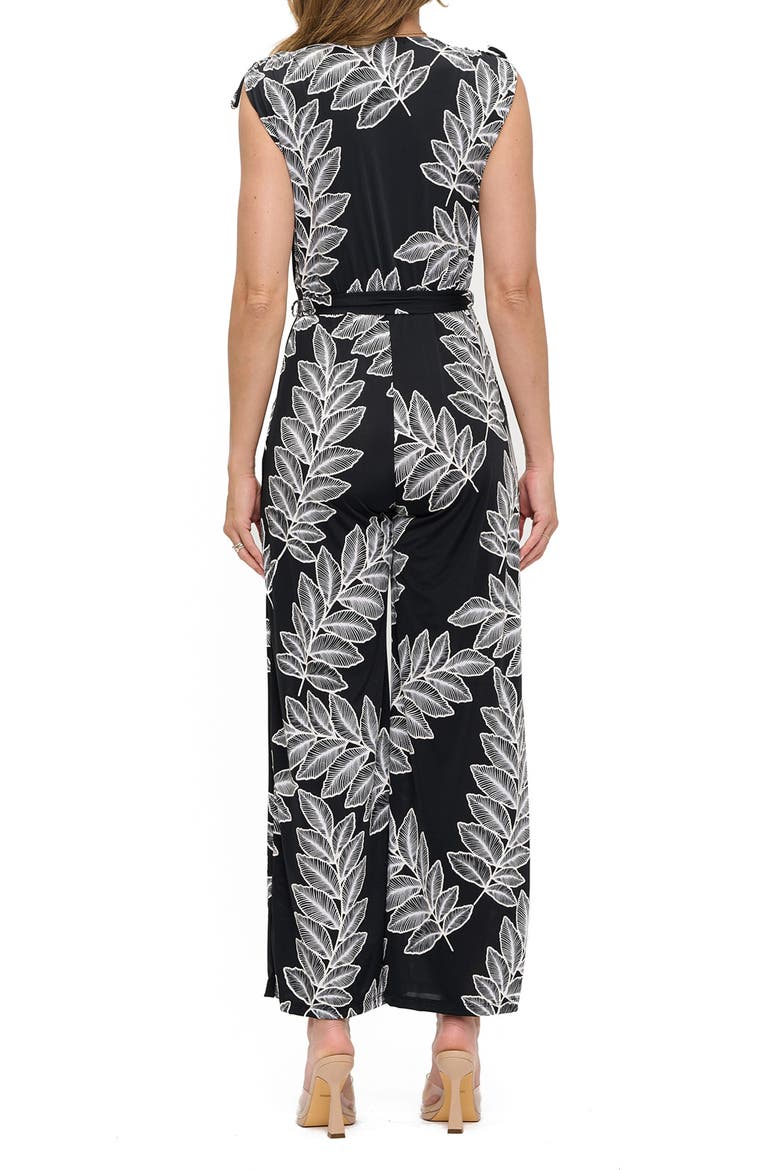 Tie Waist Wide Leg Jumpsuit, Alternate, color, BLACK LEAF