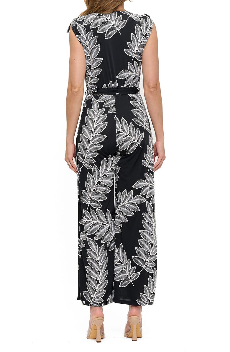 O.L. Tie Waist Wide Leg Jumpsuit, Alternate, color, Black Leaf