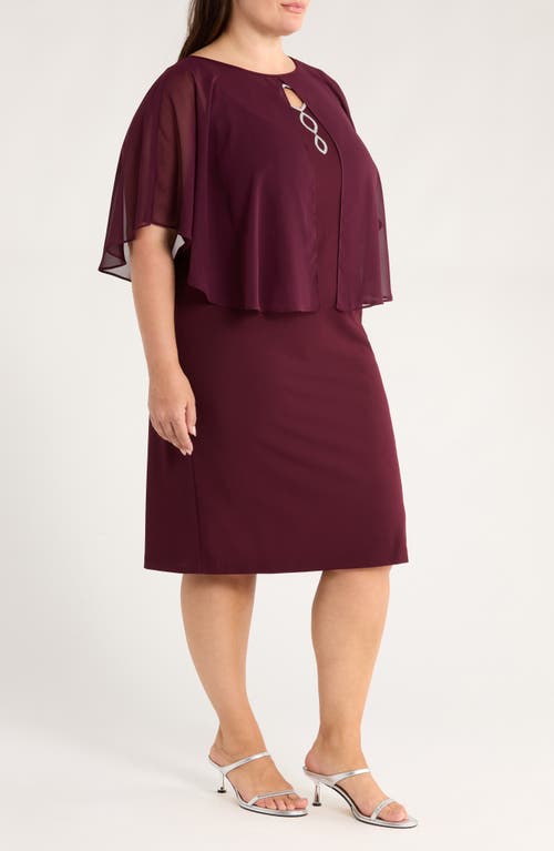 Connected Apparel Cape Midi Dress In Burgundy