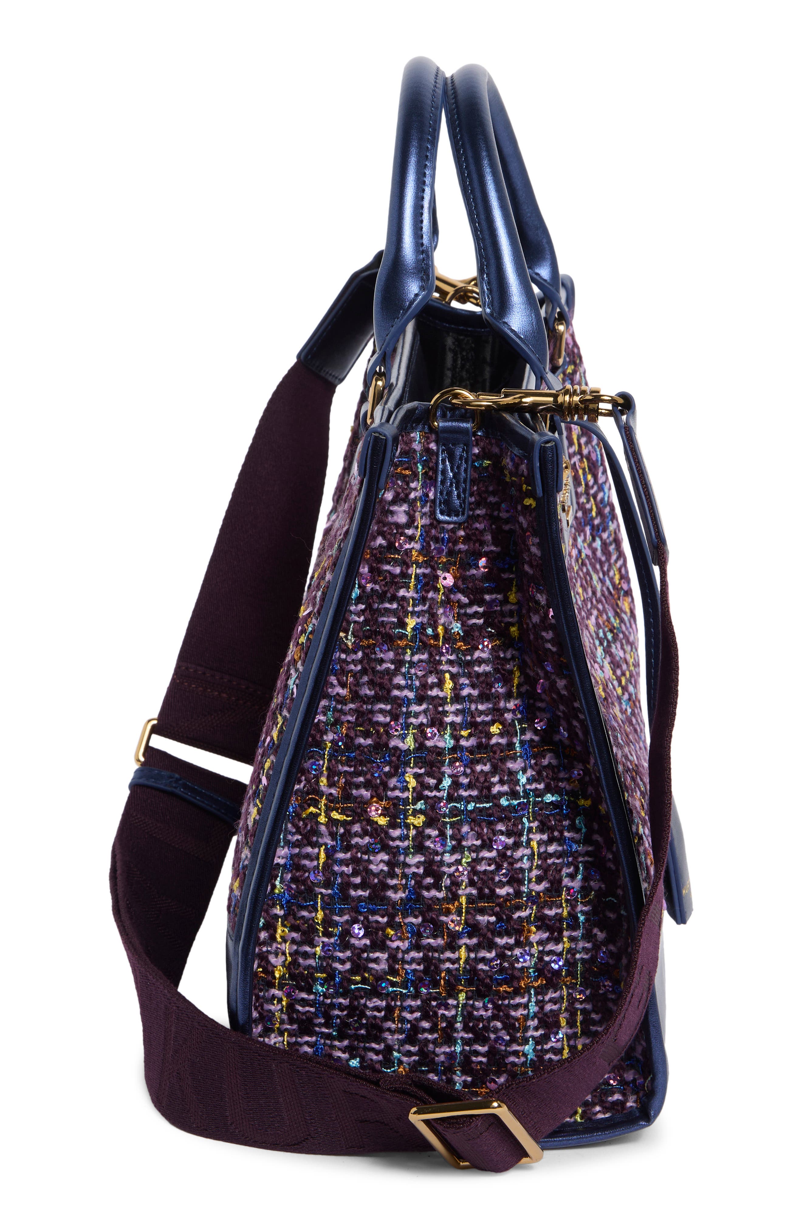 Chiswick Tweed and Faux Leather Tote, Alternate, color, PURPLE