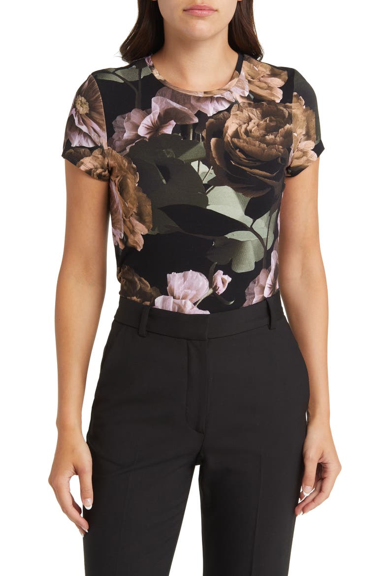Morlaa Floral T-Shirt, Main, color, BLACK