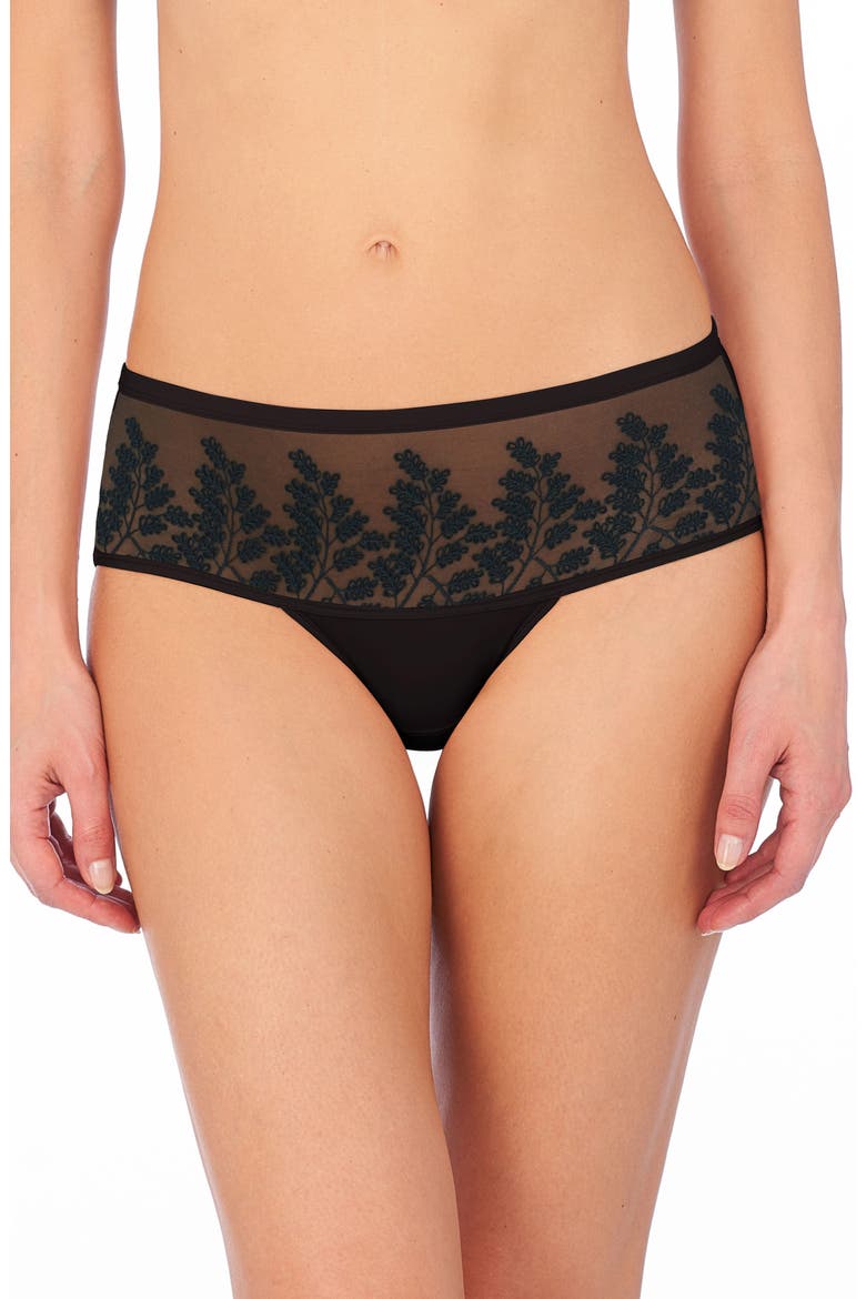 Frame Embroidered Tulle Briefs, Main, color, BLACK