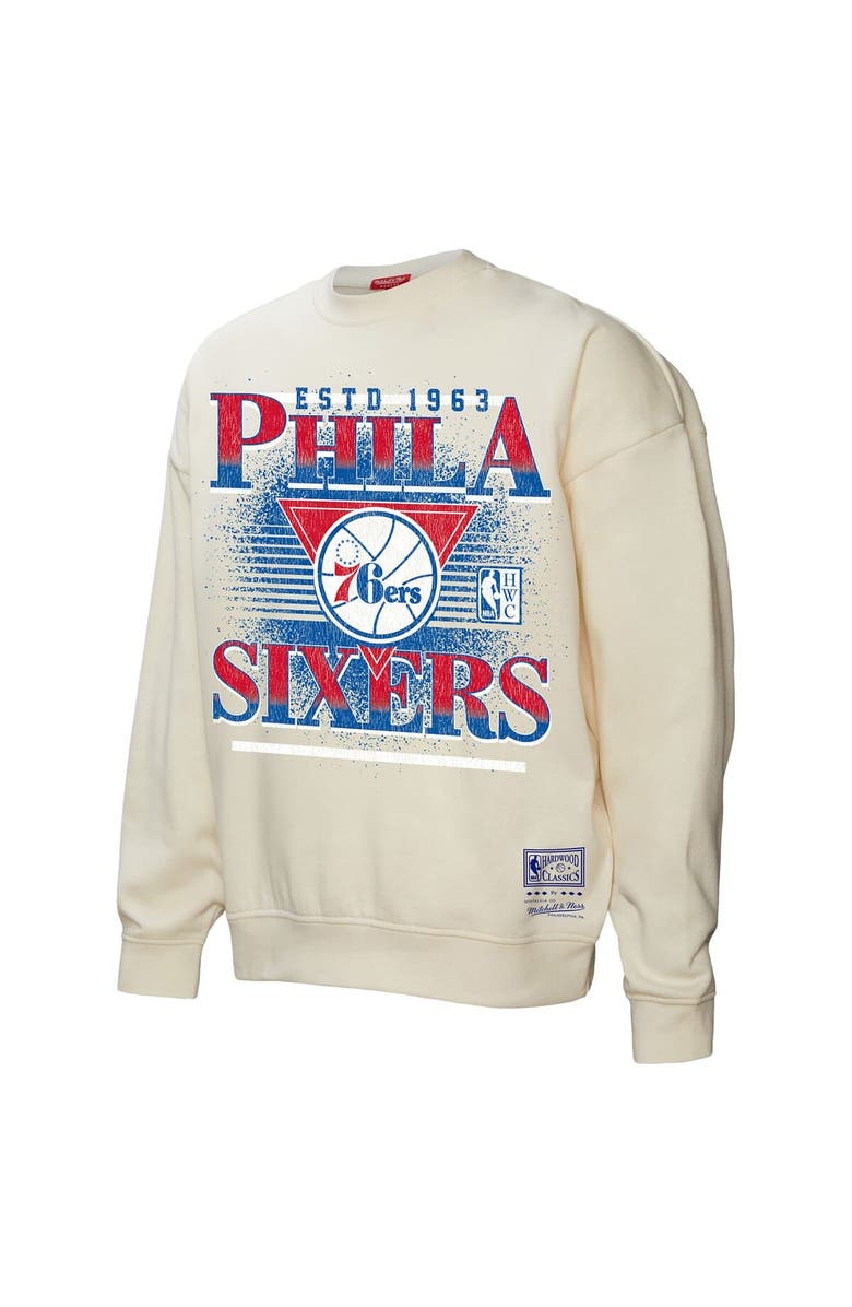 Mitchell & Ness Women's Mitchell & Ness Cream Philadelphia 76ers Oversprayed Pullover Sweatshirt, Alternate, color, Cream