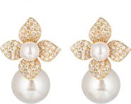 EYE CANDY LOS ANGELES Victoria Floral Cubic Zirconia & Faux Pearl Stud Earrings
