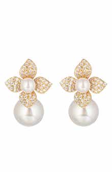 EYE CANDY LOS ANGELES Victoria Floral Cubic Zirconia & Faux Pearl Stud Earrings