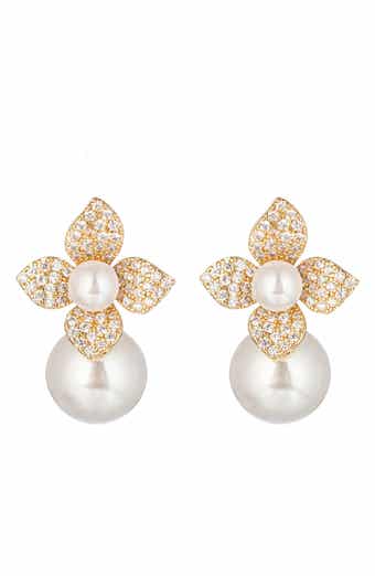 EYE CANDY LOS ANGELES Victoria Floral Cubic Zirconia & Faux Pearl Stud Earrings