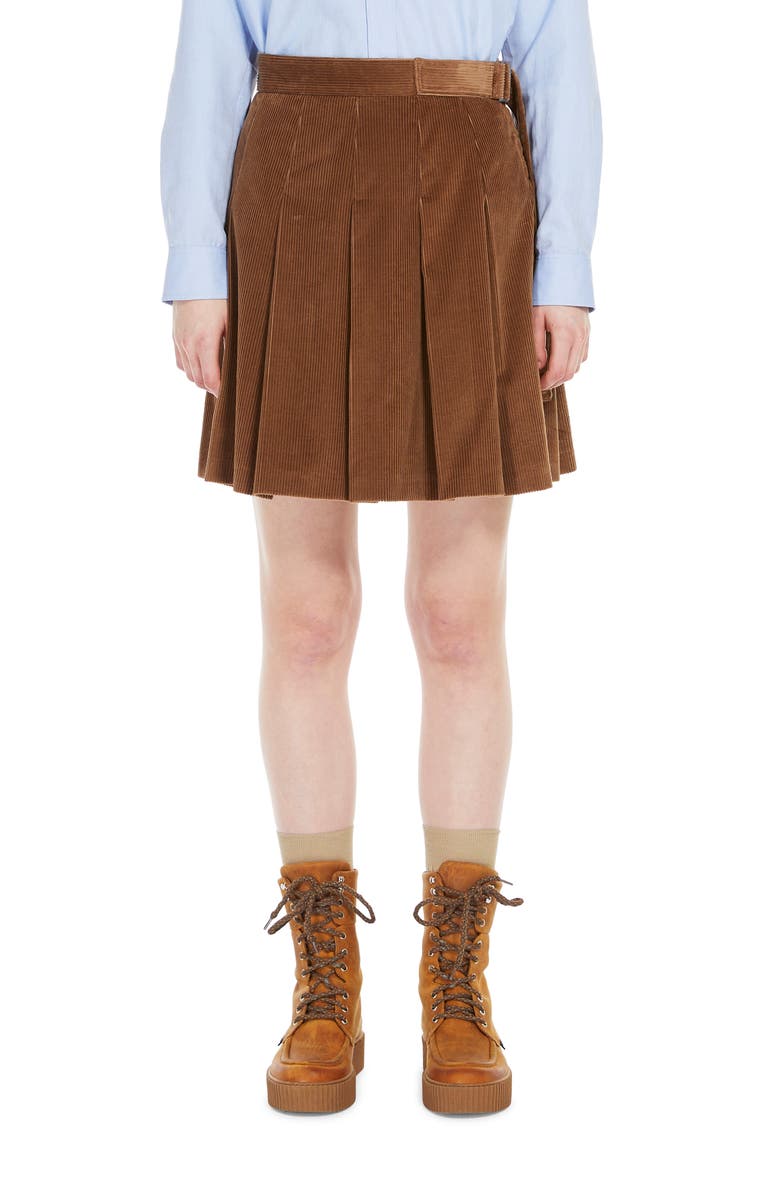 Weekend Max Mara Zucca Pleated Cotton Corduroy A-Line Skirt, Main, color, 