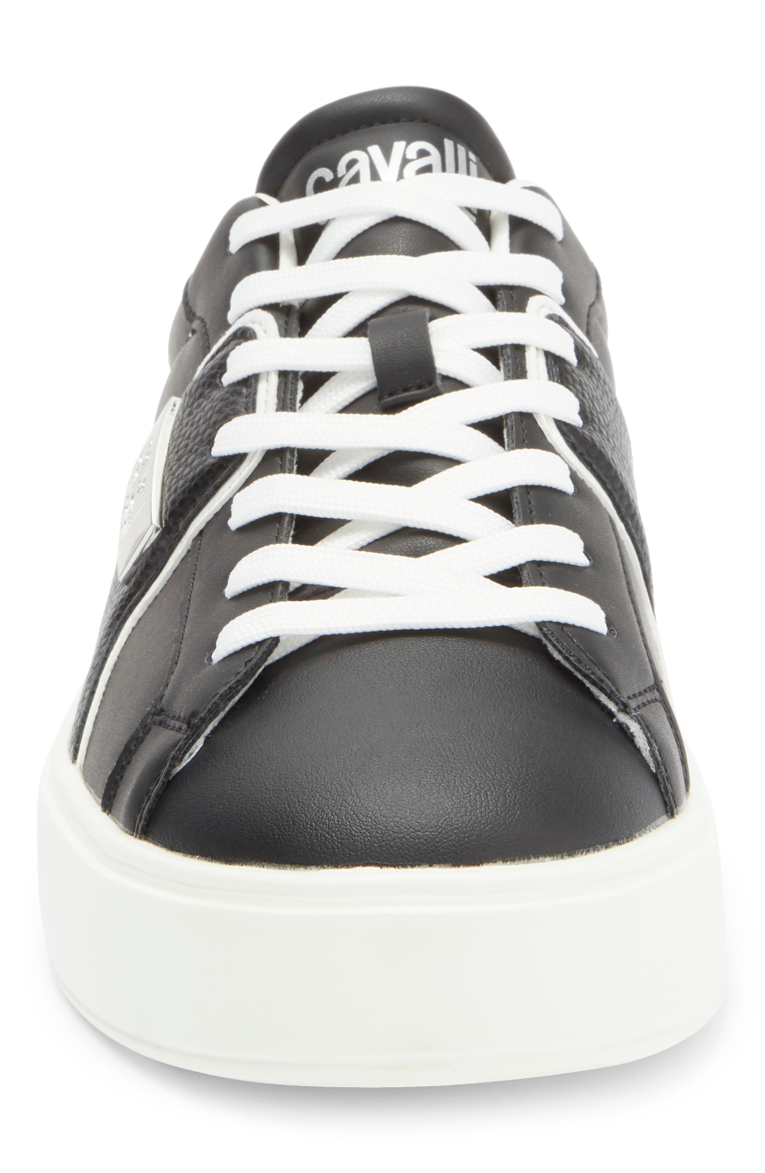 Roberto Cavalli Metal Logo Low Top Sneaker, Alternate, color, Black/ White