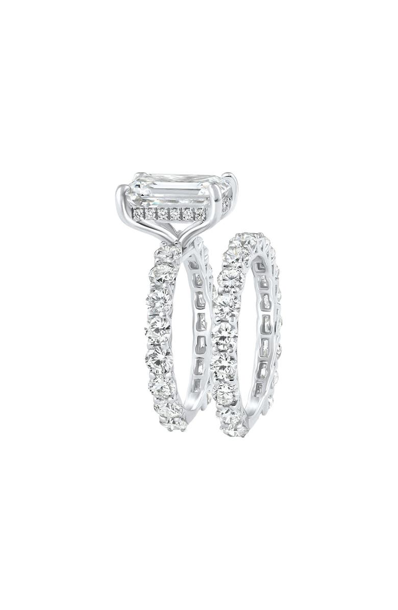 Bliss Diamond Certified 7.74Ct Emerald Diamond Side Halo Engagement Ring Set 14k Lab Grown, Alternate, color,