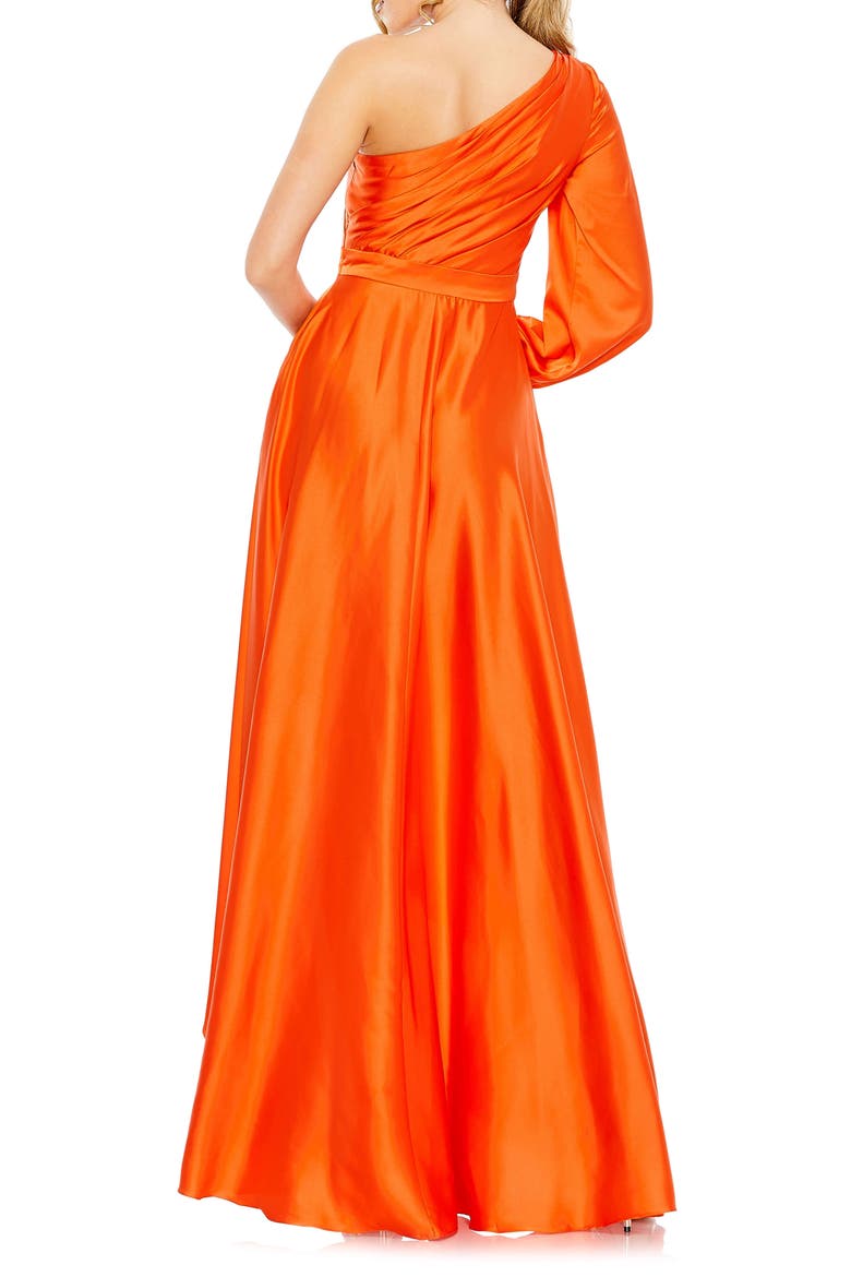 High Low One Shoulder Flowy Gown, Alternate, color, ORANGE