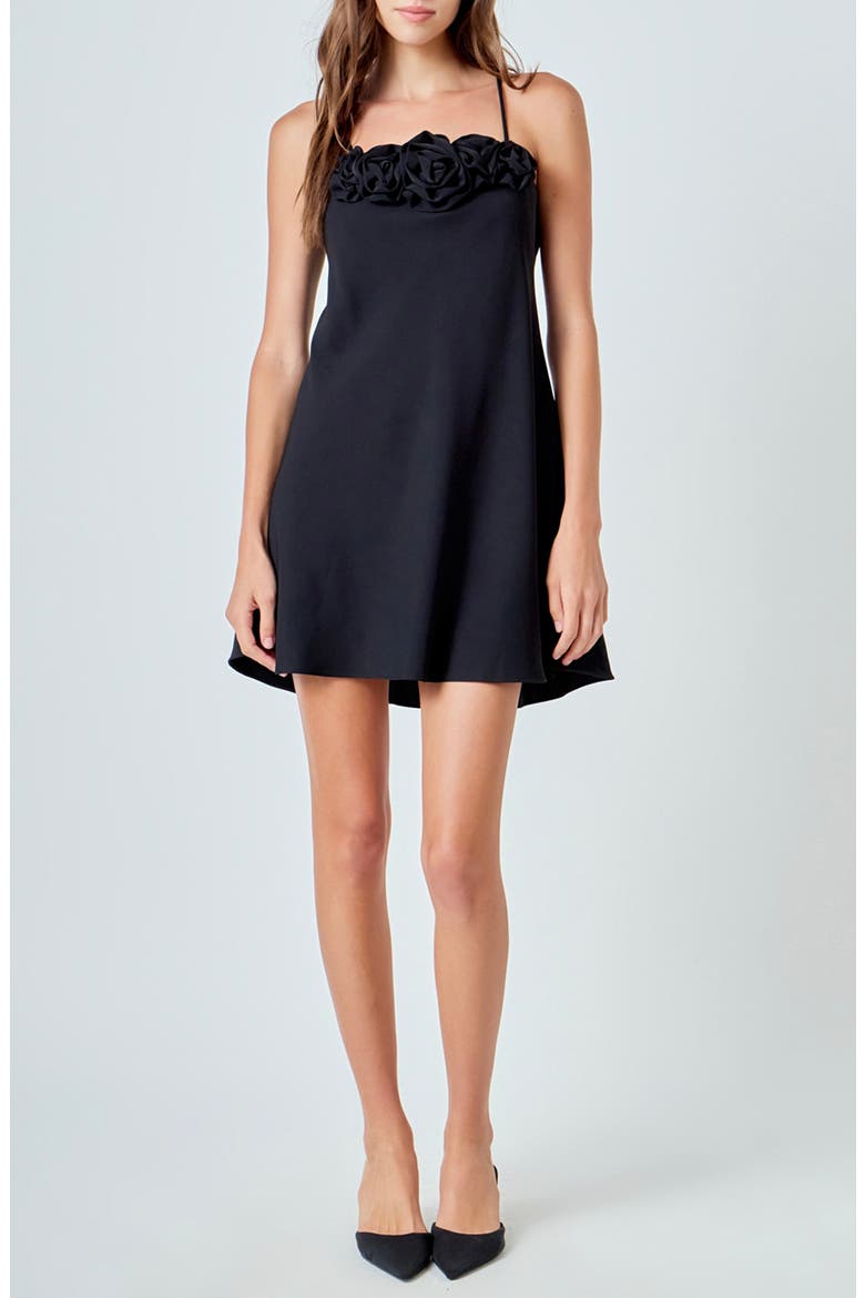 Rosette Minidress, Main, color, BLACK