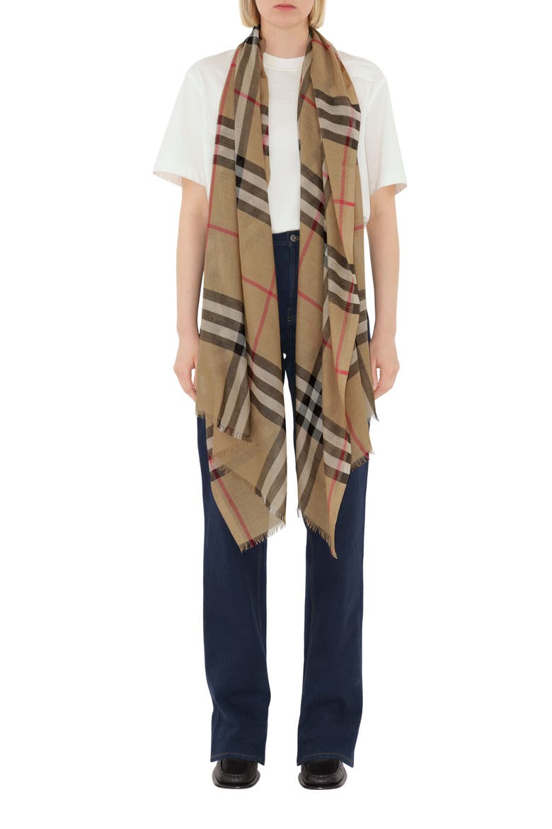 Giant Check Print Wool & Silk Scarf, Alternate, color, ARCHIVE BEIGE