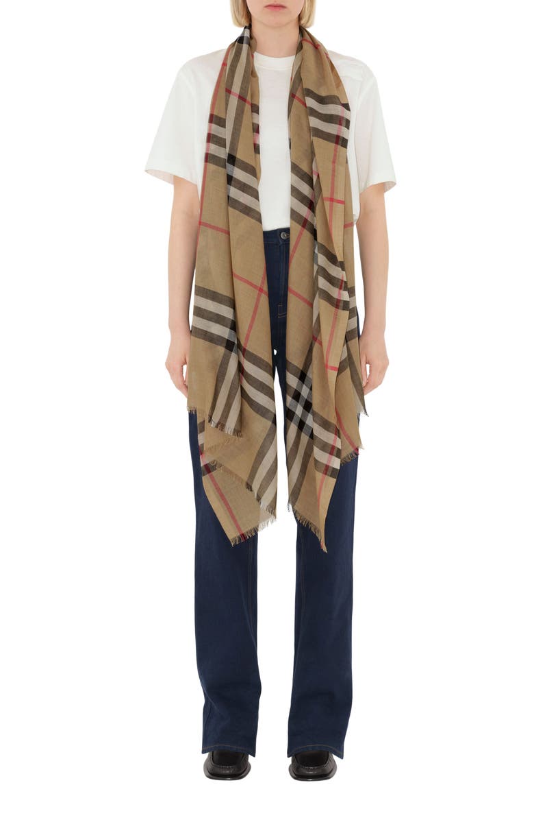 Giant Check Print Wool & Silk Scarf