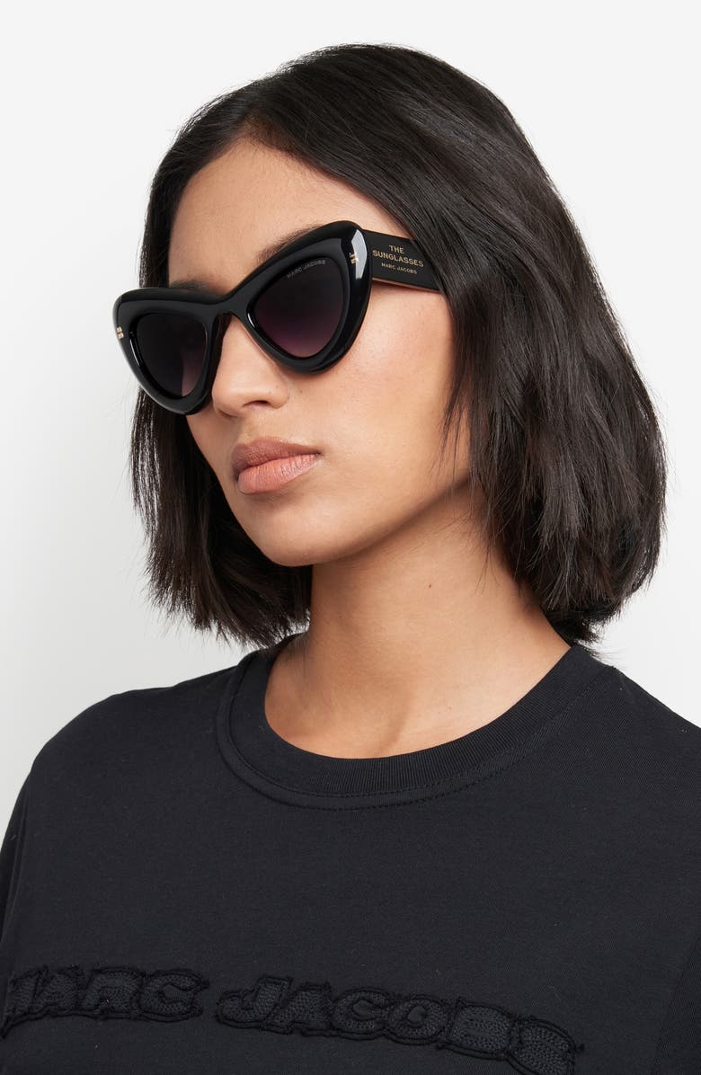 Marc Jacobs 48mm Gradient Small Cat Eye Sunglasses, Alternate, color, Crystal Black/ Dark Grey Sf