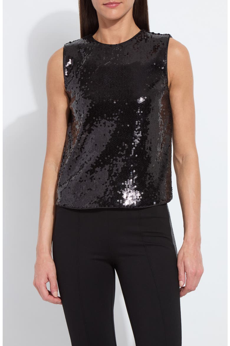 Adaline Sequin Shell Top, Main, color, BLACK SEQUIN