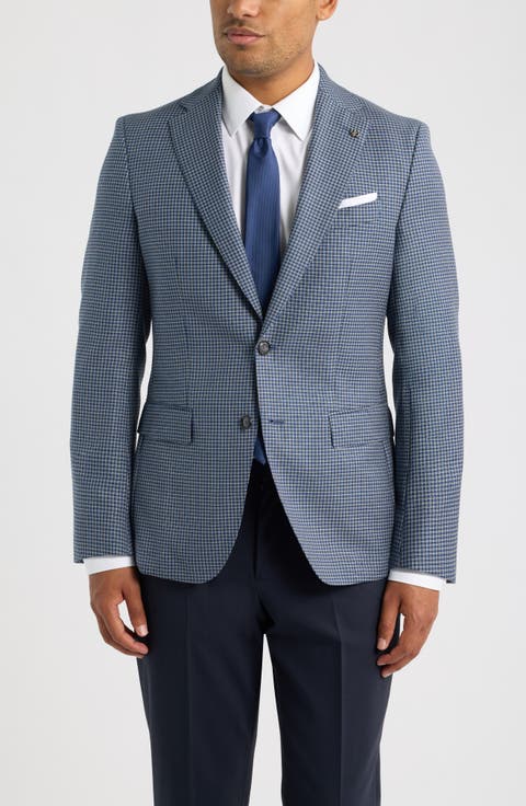 Hutson Slim Fit Dark Blue Microcheck Virgin Wool Sport Coat