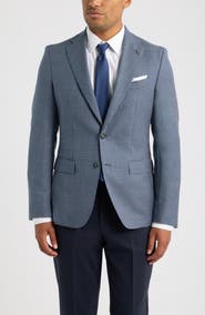 BOSS Hutson Slim Fit Dark Blue Microcheck Virgin Wool Sport Coat