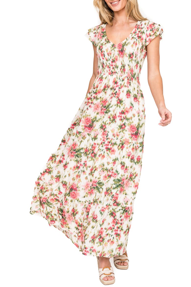 Floral Smocked Maxi Dress, Main, color, GARDEN ROSE FLORAL