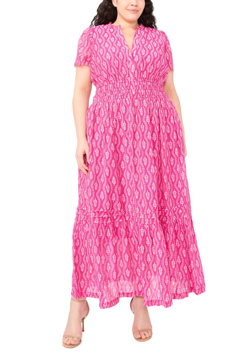Print Smocked Waist Maxi Dress, Main, color, MAGENTA