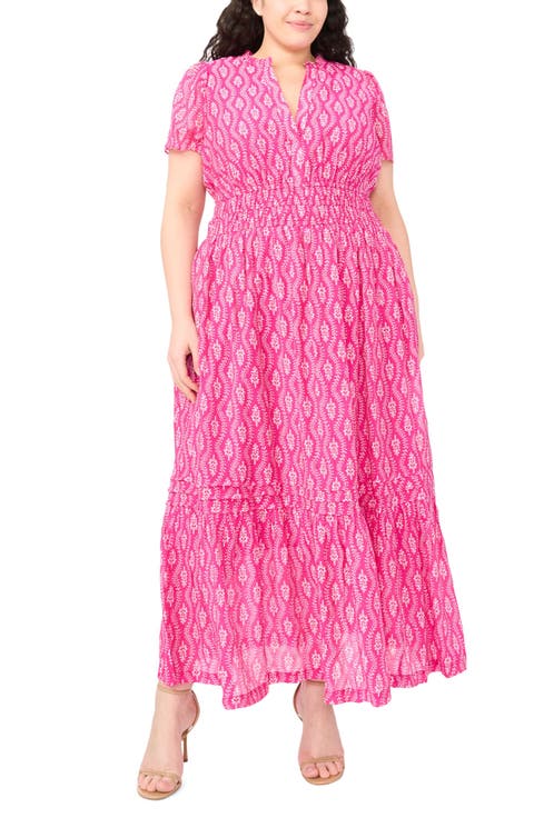 Print Smocked Waist Maxi Dress (Plus)