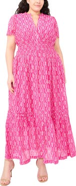 CeCe Print Smocked Waist Maxi Dress