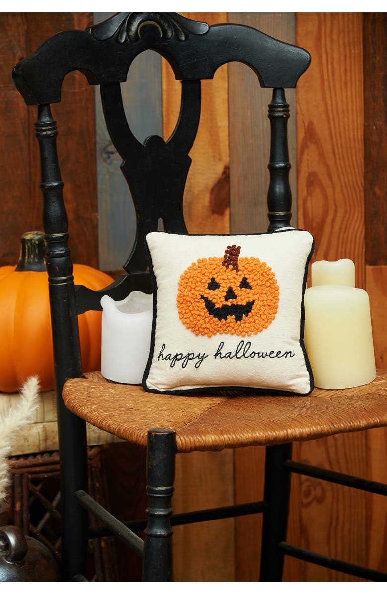 C&F Home Jack O' Lantern "Happy Halloween" 8" x 8" Petite Accent Pillow, Alternate, color, Beige