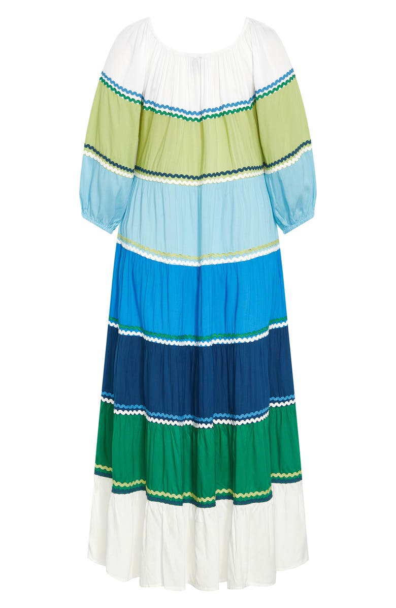 City Chic Color Fun Off the Shoulder Maxi Dress, Alternate, color, Blue Multi