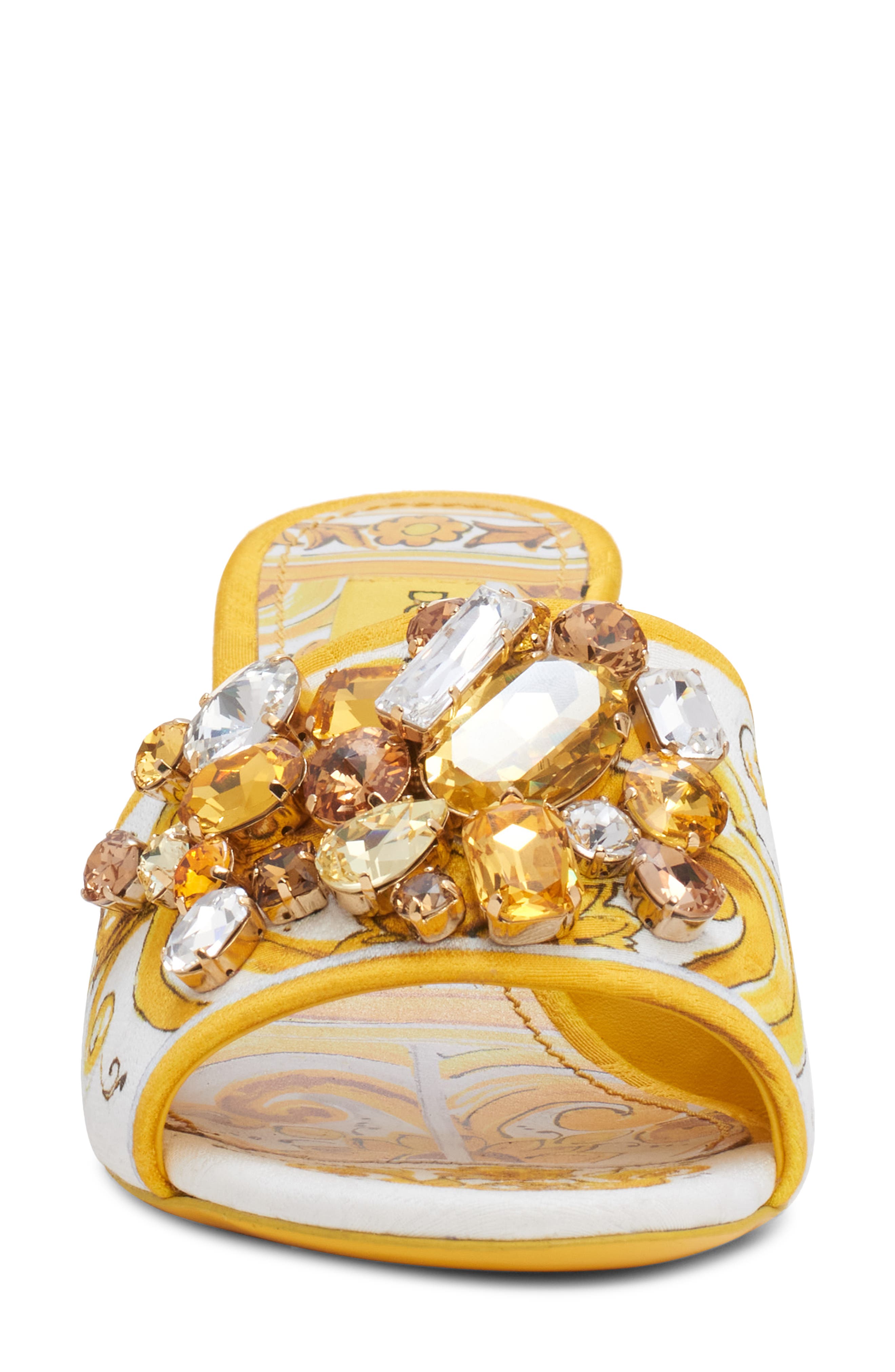 Dolce&Gabbana Majolica Print Embellished Slide Sandal, Alternate, color, Azulejos Giallo