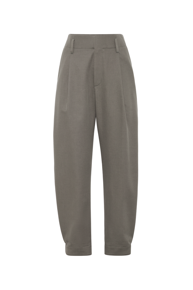 Cotton and wool cover sartorial baggy trousers with monili, Main, color, Khaki