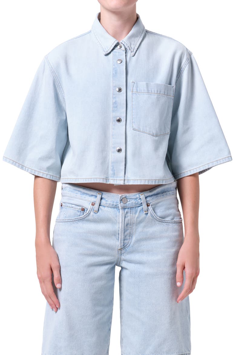 Tomine Boxy Denim Button-Up Shirt, Main, color, PAUSE LIGHT INDIGO