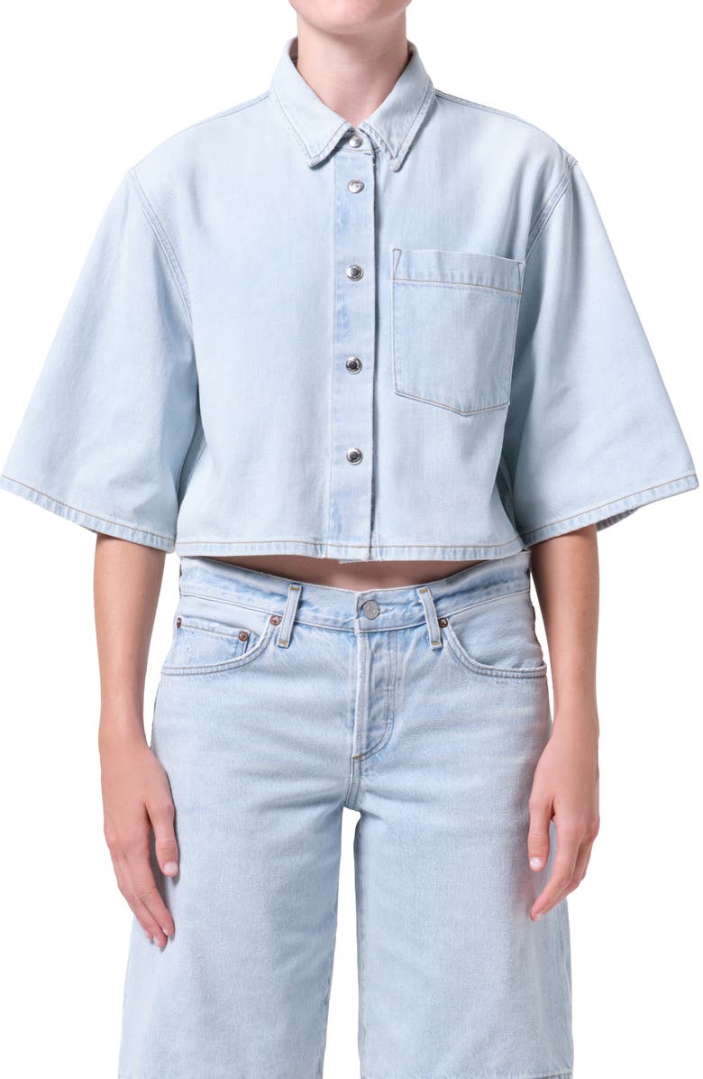 AGOLDE Tomine Boxy Denim Button-Up Shirt, Main, color, Pause Light Indigo