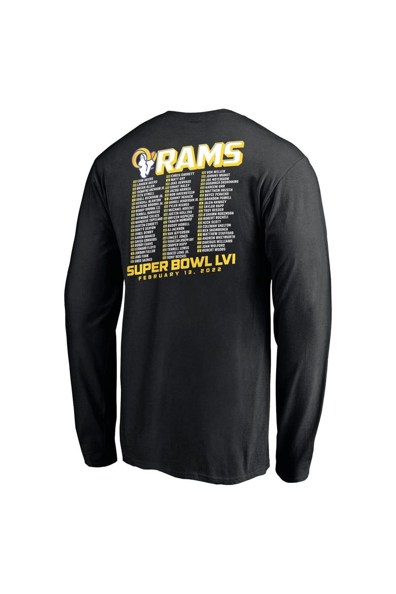 Men's Fanatics Branded Black Los Angeles Rams Super Bowl LVI Bound Tilted Roster Long Sleeve T-Shirt, Alternate, color, Black