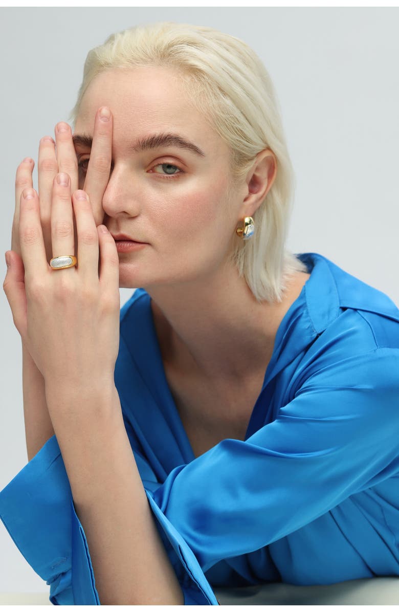 Classicharms Frosted and Matted Texture Two Tone Ring, Alternate, color, Gold