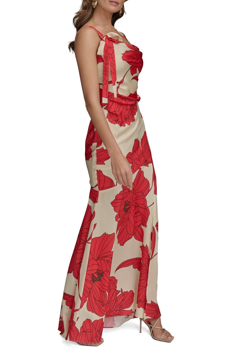 Floral Cowl Neck Satin Gown, Alternate, color, SAHARA RED