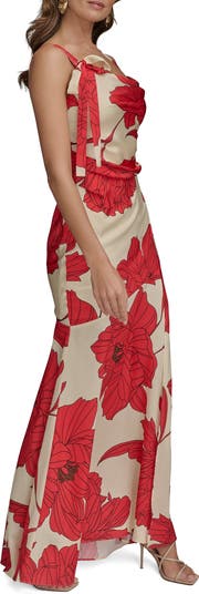 【Donna Karan New York】Cowl-Neck Lined Floral Gown Donna Karan New York Floral Cowl Neck Satin Gown | Nordstrom